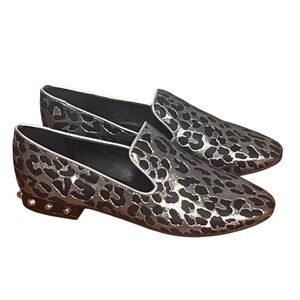 NWT Marc Fisher Ambree 3 Women’s Black and Gray Leopard Studded Loafers Size 5